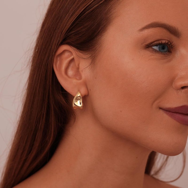 MIDEEO Gold/Sliver Chunky Hoop Earrings Set for Women, 14K Gold Plated Twisted Huggie Hoop Earring Hypoallergenic Thick Open Lightweight Chunky Hoop Earrings Jewelry for Gifts - Image 2